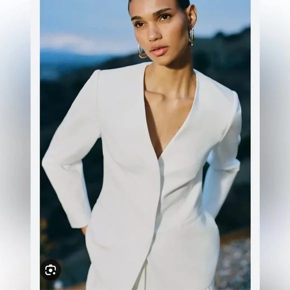 Zara NWT lapel-less tailored blazer white 2431/597